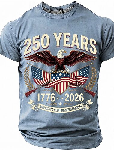  250 jaar Amerika's 550-jarig jubileum 1776-2026 heren patriottisch T-shirt met Amerikaanse zeearend en gekruiste geweren vintage USA pride graphic ronde hals korte mouwen Fourth of July viering cadeau