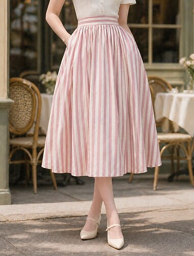  Anni 1950 Retrò Vintage Midi Gonna Abito Swing Vestito Svasato A righe Aderente & Svasato Altalena a dondolo Costume Per donna Carnevale Mascherata Festa & Sera Casual Quotidiano Adulti Gonna
