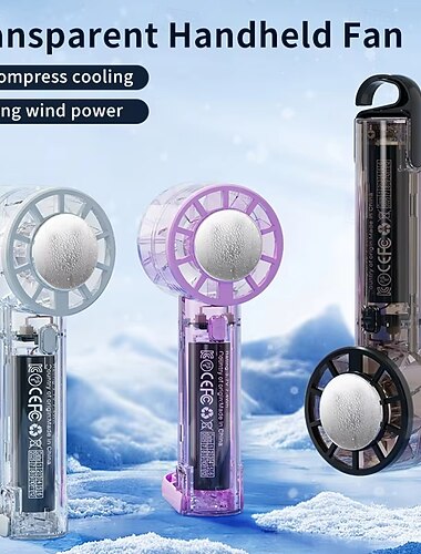  Gjennomsiktig håndholdt vifte med kald kompress, bærbar minivifte med kjølende isplate, høyhastighets personlig vifte USB-oppladbar, 3-i-1 håndholdt/skrivebord/hengevifte for reise, sminke, utendørs
