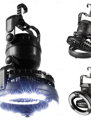  Bærbar LED-campinglykt med vifte, hengende teltlys for utendørs fotturer og backpacking, batteridrevet 2-i-1-utstyr