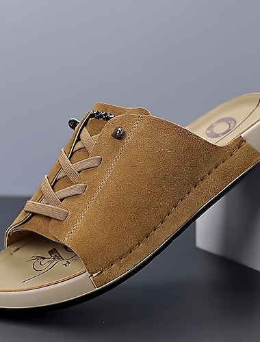  Herrebrune snøresandaler med åpen tå, uformelle sommertøfler, lette komfortsko for ferie, reise, bruk på feriesteder, hjemmebruk og daglig fritid