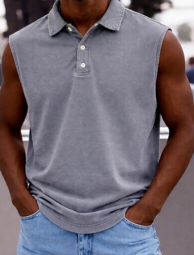  Męskie Koszulki polo Koszula ze 100% bawełny Acid Wash Codzienny Święto Klapa Krótki rękaw Moda Podstawowy Równina Guziki Postarzane Wiosna i lato Niebieski Granatowy Fioletowy Zielony Szary Koszulki