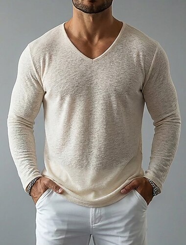  Herr T-shirt T-tröja Långärmad V-hals Sommar Vår Slät Mode Designer Lättvikt Klassisk Mjukt Slät Ledigt Semester Gata Svart Purpur Grön Topp t-shirt för män