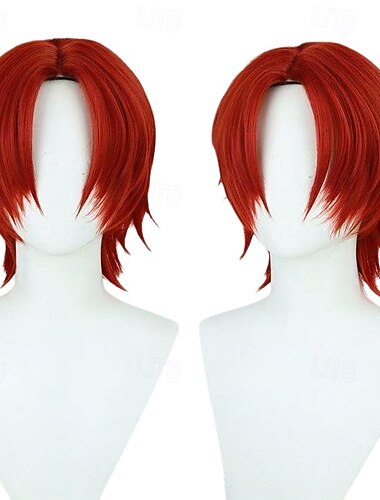  Perucas de Cosplay Liso Prumo Peruca 16 polegadas Vermelho Vinho Cabelo Sintético Mulheres Repartida ao Meio Vinho