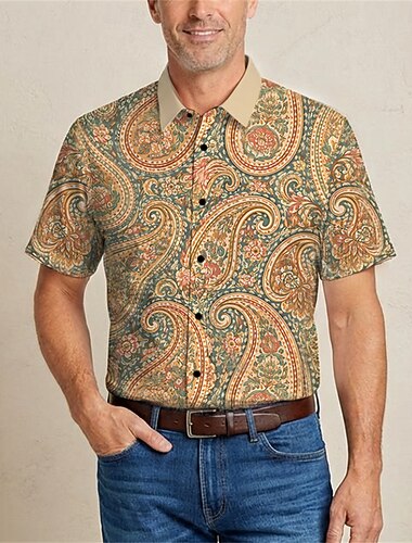  Retro / vintage Hippie 1970erne قميص Korte ermer Hippie Paisly Kostyme Herre musikk festival Fest Dagligdagstøy Voksne Trøye Vår sommer