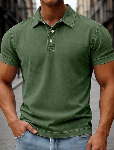  Homme Polo Chemise 100% coton délavée à l'acide Occasionnel Fête Revers Manche Courte Mode Basique Uni Vintage Affligé Été Printemps Bleu Marron foncé Noir Vert Claire Violet Claire Violet Polo