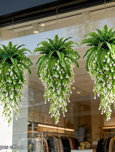  Set di 4 camelie artificiali da appendere alla parete, abbinate a piante pendenti di felce di Boston, grandi elementi vegetali e fiori artificiali per esterni, adatti per matrimoni all'aperto e