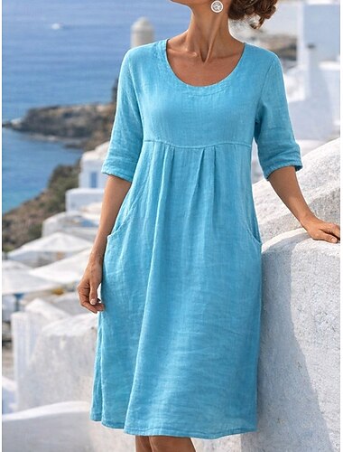  Per donna Abito Midi Abito a Tubino Abito Estivo Casual Quotidiano Vestibilità comoda Semplice Manica 3/4 Scollo a V Blu Rosa Blu marino Verde Estate Primavera