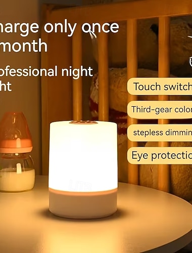  LED-nattlys til barnerommet, oppladbar nattbordslampe med berøringskontroll for amming av babyer, 3 fargemoduser &Trinnløs dimming, øyevennlig profesjonelt bærbart nattlys for soverom, soverom