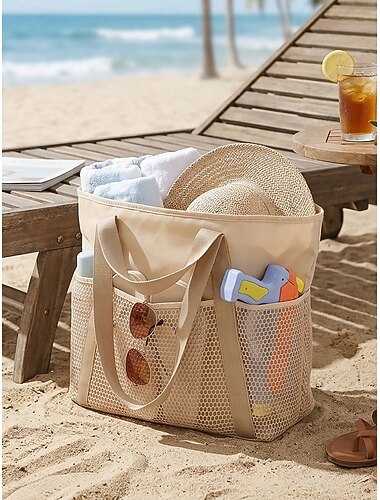  Waterdichte polyester strandtas voor dames, ruime, veelkleurige schoudertas voor strandvakanties, zwembaddagen, resorttrips, casual uitjes en dagelijks gebruik.