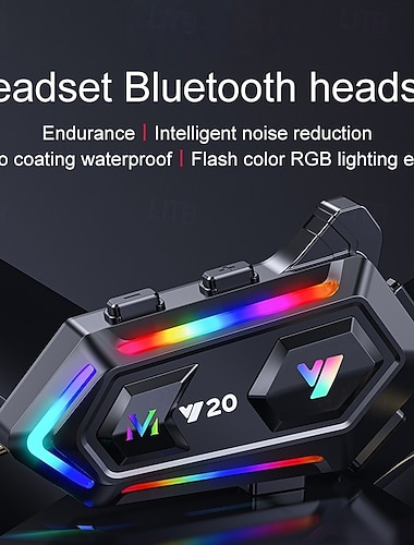  Y20 motorhelm Bluetooth-headset met RGB-verlichting, draadloos communicatiesysteem met afneembaar, gesplitst installatieontwerp, ruisonderdrukkende helmluidsprekers voor handsfree bellen & muziek
