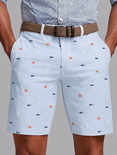  Homens Náutico Âncora Criaturas marinhas Calção Shorts casuais Bermudas de Golfe Cintura Média Moda Casual Trabalho Praia Esportes Calções de corte reto com 4 bolsos Designer Roupa