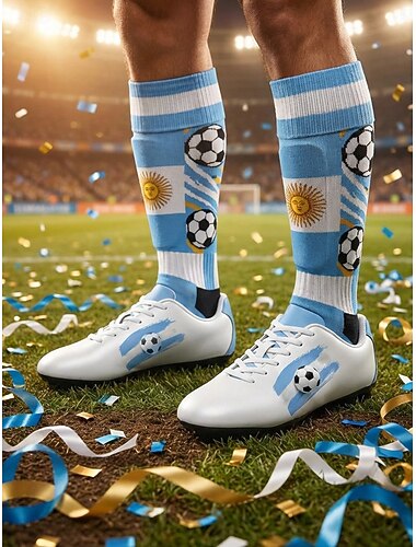  Argentijnse voetbalschoenen voor heren, wit-blauwe voetbalschoenen met print, fan-stijl outdoor kunstgrasschoenen voor training, wedstrijden en sport. &vrijetijdskleding