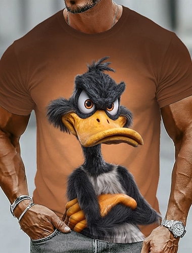  Herren-T-Shirt mit wütender schwarzer Ente und verschränkten Armen, humorvollem 3D-Grafikprint, Allover-Print, schmal geschnitten, lässige Streetwear, Designer-Kleidung, Größen S, M, L, XL, XXL, XXXL