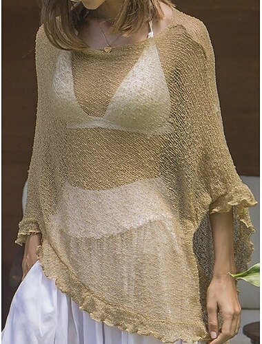  Damen Badeanzug Überwurf Anti UV Shirt Bademode sexy Ausschnitt Urlaub Strandbekleidung Einfach Rundhals Ärmellos Badeanzüge