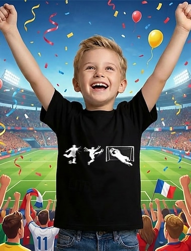  100% Baumwolle Kinder Jungen Schwarz Grafik Fußballspieler T-Shirt Bluse Rundhalsausschnitt Kurzarm Lässig Täglich Outdoor Mode Streetwear Designer Drucken Sommer
