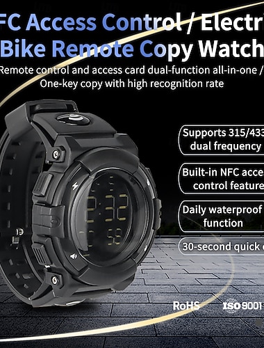  NFC-tilgangskontroll &Fjernkopiklokke, 315mhz 433mhz dobbelfrekvens universell fjernkopiator for garasjeport elektrisk sykkelport, 30s hurtigkopiering NFC-kortemulator, digital klokke