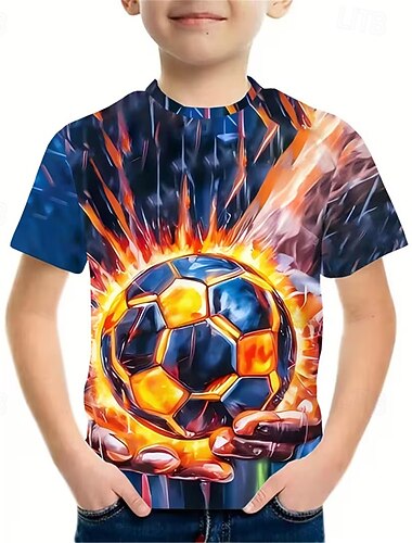 Jongens 3D Grafisch Voetbal Voetbal T-shirts T-shirt Korte mouw 3D-afdrukken Zomer Lente Sport Modieus Streetwear Kinderen 5-12 jaar Strakke ronde hals Casual Dagelijks Buiten Normale pasvorm