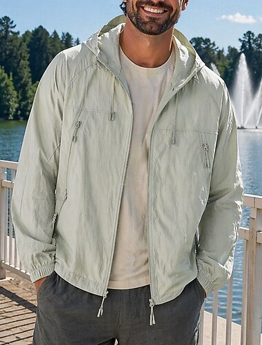  Herren Einfarbig Laufjacke Outdoorjacke Kapuzenjacke Sommer Frühling Herbst Tasche Vollreißverschluss Langarm Sonnenschutz Winddicht Leicht Atmungsaktiv Angeln Wandern Laufen Blau Schwarz Rosa