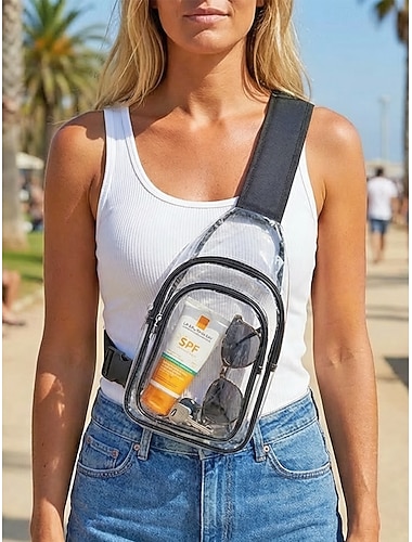  Dameveske i klar PVC, gjennomsiktig skulderveske med stor kapasitet og justerbar stropp, stilig og lett tote-veske for strandferie, reiser og uformell daglig bruk.