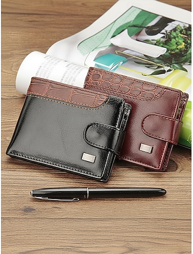  Herren-Geldbörse aus Kunstleder mit Krokodilprägung, mehreren Kartenfächern, schwarz-braunes Portemonnaie mit zwei Fächern für Alltag, Freizeit, Geschäftsreisen und Reisen