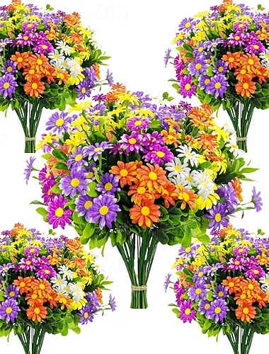  5 künstliche Gänseblümchen aus Kunststoff für den Außenbereich, ideal für die Dekoration von Haus und Garten, zum Aufhängen, für Hochzeits- und Verlobungsfeiern, Eingänge, Höfe und Gärten.