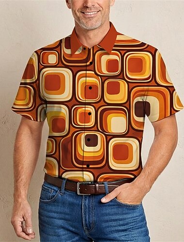  Retro / vintage Hippie 1970erne قميص Korte ermer Hippie Geometrisk Kostyme Herre musikk festival Fest Dagligdagstøy Voksne Trøye Vår sommer