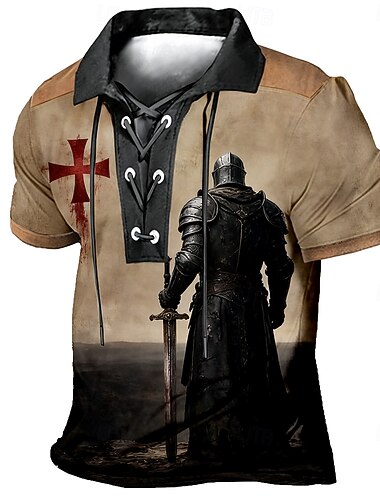  Per uomo Cavalieri Templari Polo Manica Corta Magliette polo Bavero Vintage Casual Abbigliamento casual alla moda Abbigliamento quotidiano Stampa 3D Tessuto retato traspirante Primavera & Estate