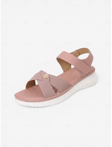  Roze comfortabele sandalen voor dames met voetboogondersteuning – elastische sandalen met gekruiste enkelbandjes, gedempte en schokabsorberende schoenen voor lange wandelingen, parkbezoek & reis