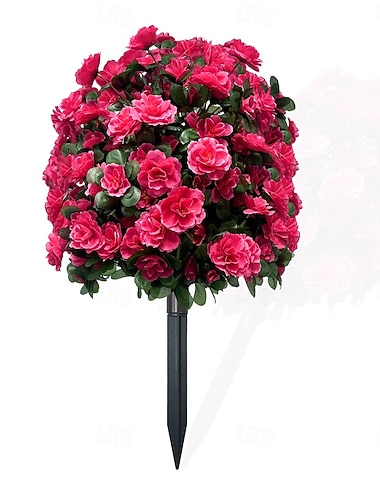  Sztuczny kwiat azalii z palikami do wbijania w ziemię, 23-calowy, odporny na promieniowanie UV, sztuczny palik ogrodowy do azalii, sztuczne krzewy zielone na werandę, patio, wesele, wystrój imprezy,