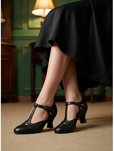  Vintage Victoriaanse pumps voor dames met gouden T-bandjes - elegante pumps met ronde neus en uitgesneden details, perfect voor historische kostuums en klassieke bruiloften. &formele avondbals