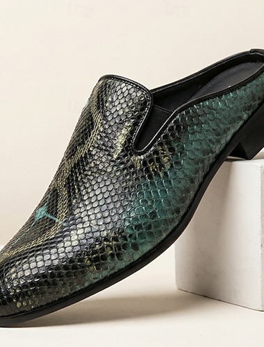  Herre grønne loafers med slangeskinnsmønster slip-on moteriktige pensko elegante formelle sko til bryllup, banketter, fester, skoleball, nattklubber og luksuriøs statement-stil