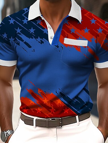  2026 250:e Herrarnas Amerikanska US Flagga Polo T-shirts Kort Ärmar Polo T-shirts Kragade Skjortor Avslappnad Utomhus Athleisure Daglig Användning 3D Tryck Knappar Vår  Sommar Blå Vit Gul