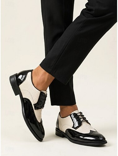  Herresko i svart og hvitt i ekte skinn, klassiske brudesko, elegante sko til formelle anledninger