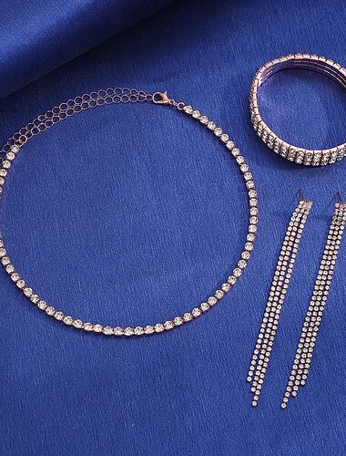  Schmuckset 3 Strass Chrom 1 Armband Ohrringe Halskette Damen Mode Rund Schmuck-Set Für Lässig