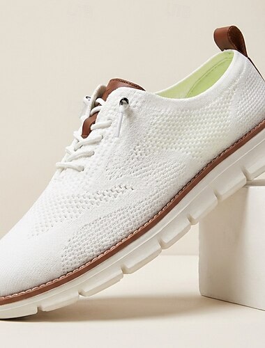  Vita stickade herrsneakers med snörning, lätta, andningsbara vardagsskor, bekväma utomhusskor, perfekta för resor, promenader och sommaraktiviteter
