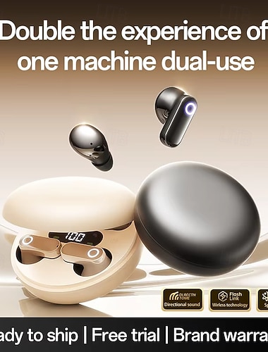  2-in-1 draadloze bluetooth-oordopjes, dubbele hoofdtelefoon met ruimtelijke audio &Gericht geluid, LED-batterij-indicator, hoogwaardige geluidskwaliteit, kleine oordopjes voor sport, kantoor en alle