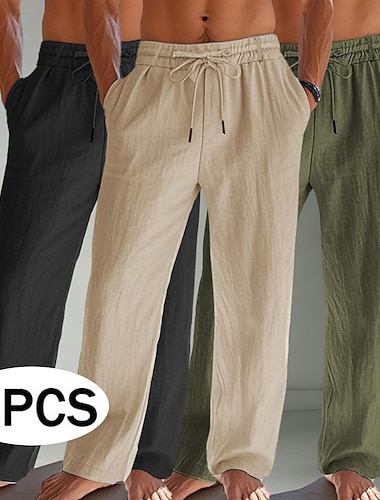  Herre Linbukser Bukser Sommerbukser Posete bukser Strandbukser Snorer Lomme Elastisk midje عادي Komfort Pustende Full lengde Daglig Strand Ferie Ferie Hawaiisk Blå + Hvit + Svart svart+khaki+blått