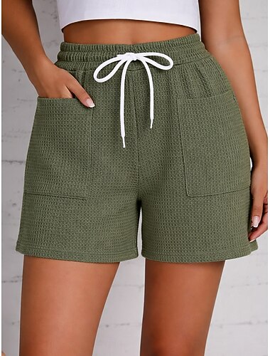  Γυναικεία Σορτς των Βερμούδων κινέζικα Σορτσάκια Διακοπές Βασικό Ανατομικό σύντομο Ψηλή Μέση Σκέτο Κορδόνι Τσέπη Πλεκτό Άνεση Ελαστικό Καθημερινά Λευκό Πράσινο Χακί Καλοκαίρι Άνοιξη Κανονικό