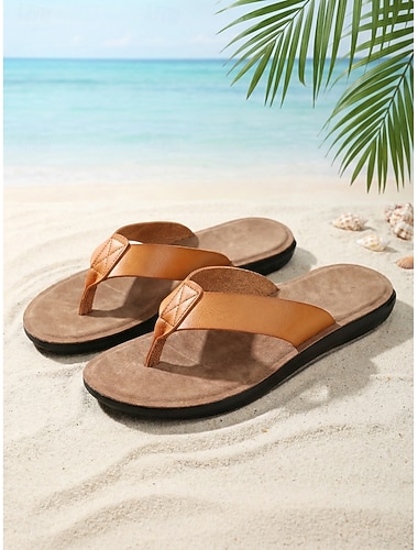  bruna damsandaler - bekväma vadderade flip-flops med remmar i konstläder för strandsemester, sommarresor &avslappnad utomhusavkoppling