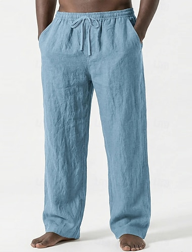  Herren Leinenhosen Hose Freizeithose Sommerhose Baggy-Hosen Tasche Elastischer Bund Gerader Schnitt Einfach Komfort Atmungsaktiv Volle Länge Lässig Täglich Ferien Urlaub Mode Schwarz Weiß Unelastisch