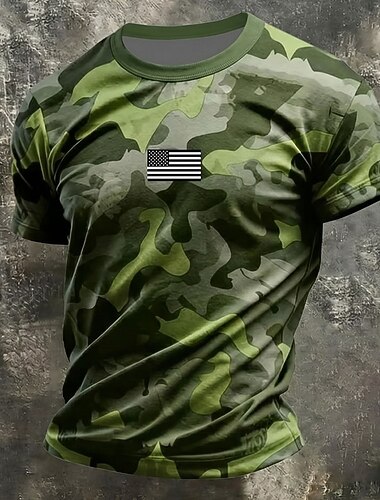  4 juli 2026 250e Voor heren camouflage Amerikaanse Amerikaanse vlag T-shirt Korte mouw T-shirt 3D-afdrukken Strakke ronde hals Overhemd Vintage Retro Vaderlandslievend Dagelijks Festival Wit Oranje