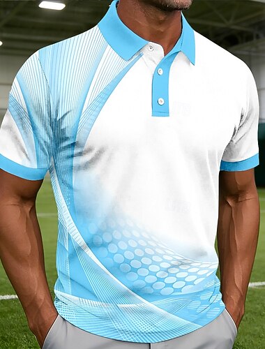  Miesten Geometrinen Viiva Urheilu poolopaidat Lyhythihainen Poolopaidat Kauluspaidat Vapaa-aika Urheilu- ja treenivaatteet Arki-asut 3D-tulostus Napit Kevät kesä Sininen Punastuvan vaaleanpunainen