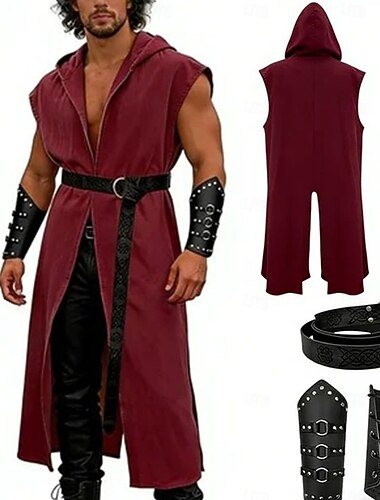  Retro / vintage Średniowieczne Renesansowa Pasek taliowy płaszcz z kapturem Ochraniacze ramion Bez rękawów Łucznik Ranger Jednokolorowe Strój na bal maskowy Męskie Fantasy Bal maskowy Impreza Targi