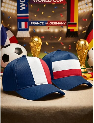  Heren baseballpet van polyester in de kleuren van de Franse vlag, verstelbare pasvorm, ideaal voor voetbalfans, wedstrijddagen, evenementen voor voetbalsupporters, casual sportkleding en dagelijks gebruik buitenshuis.