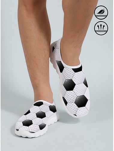  Instapsneakers voor heren met voetbalprint – ademende casual schoenen van mesh voor voetbalfans, om te wandelen en voor dagelijks gebruik.