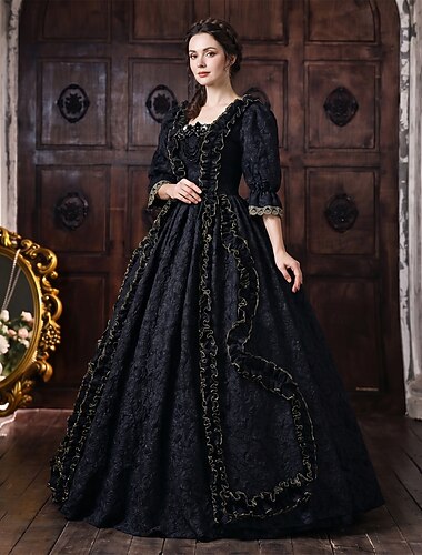  Rococo Baroque Robe de Bal Longueur au sol Robe Robe de Bal Manches longues Princesse Mariée Dentelle Fleuri Robe de bal Col carré Déguisement Femmes Royal Halloween Carnaval Mascarade Bal de promo