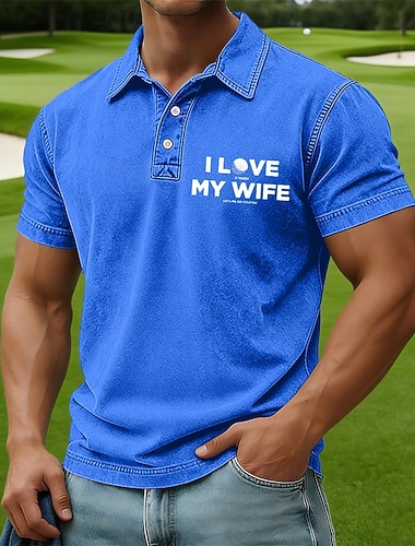  Voor heren Golf Acid Wash-shirt 100% Katoen Korte mouw Poloshirt Overhemden met kraag Casual Buiten Sportkleding 3D-afdrukken Knop Lente zomer blauw Paars Bruin