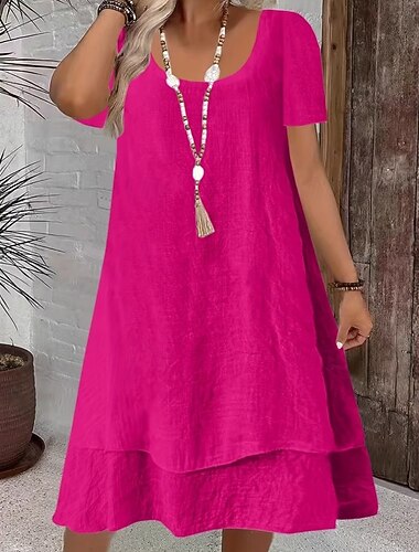  Dámské Midi šaty Letní šaty Áčkové šaty prázdniny Na běžné nošení Cikánský Denní Dovolená Jdeme ven Volný Bez vzoru Poloviční rukáv Tričkový Vodní modrá Černá Tmavě růžová Rubínově červená Léto