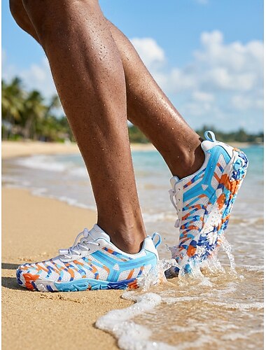  Chaussures aquatiques blanches et orange pour hommes, à séchage rapide, légères et respirantes, antidérapantes, idéales pour les activités nautiques, la natation, les sports de plage, les voyages en bord de mer et les randonnées en rivière.